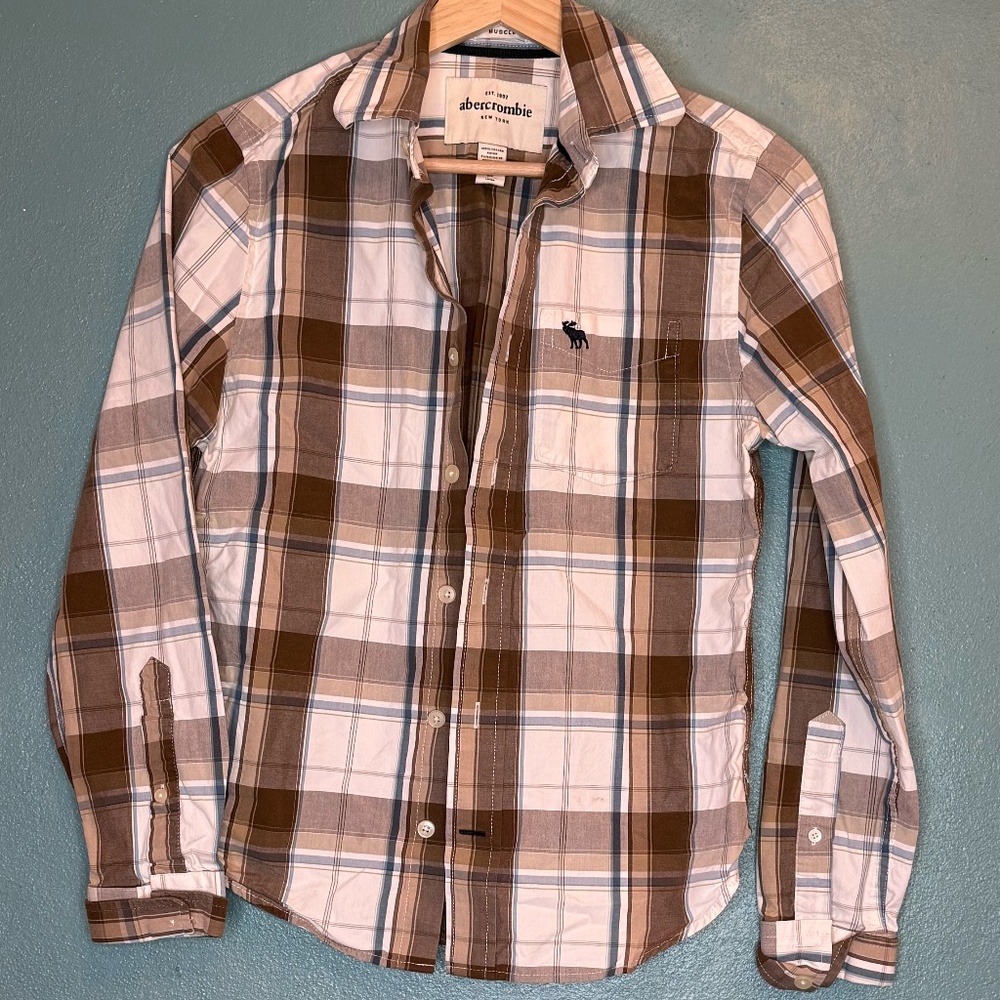 Abercrombie & Fitch Boys Muscle Button Down Shirt Size Large